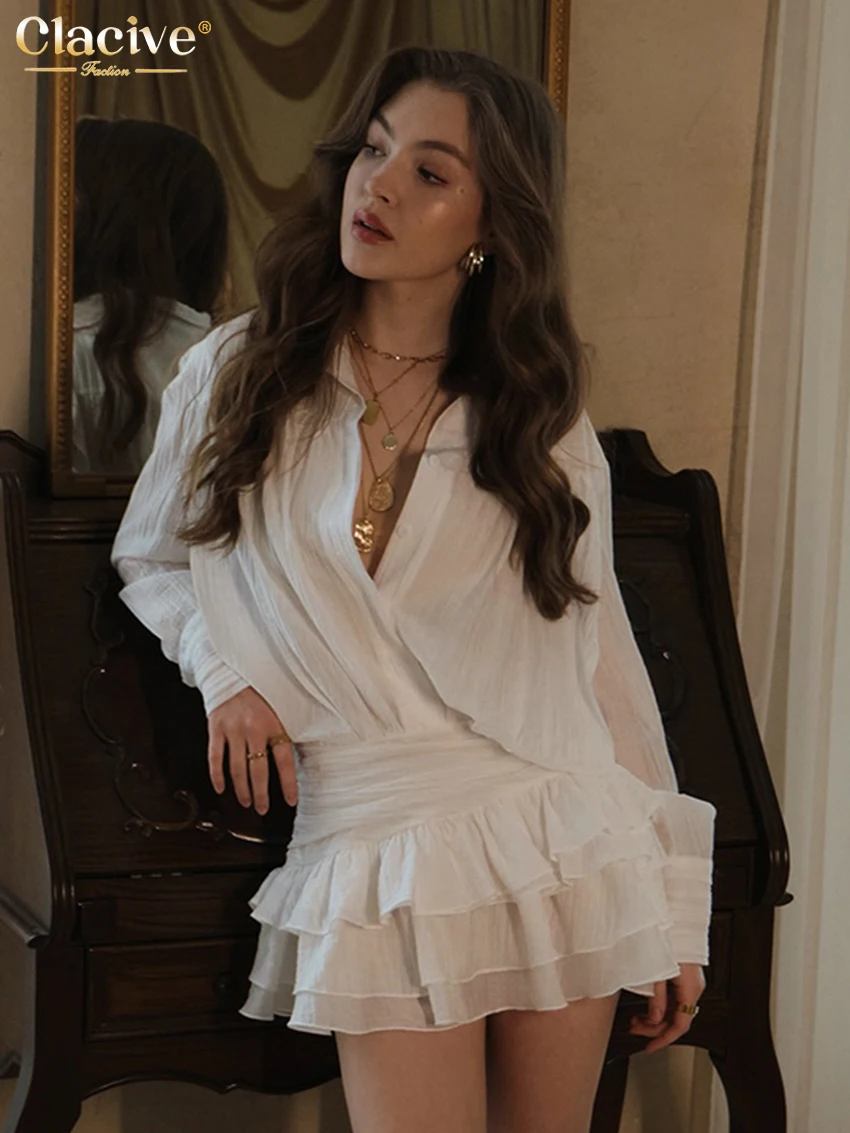 Clacive Fashion Loose White Women's Dress 2025 Casual Lapel Long Sleeve Mini Dresses Elegant Classic Pleated Solid Female Dress
Clacive Fashion Loose White Women's Dress 2025 Casual Lapel Long Sleeve Mini Dresses Elegant Classic Pleated Solid Female Dress