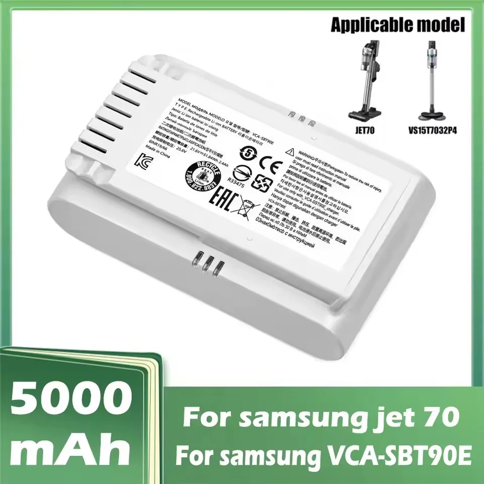 For SAMSUNG VCA-SBT90E Replacement Battery for Jet 70/70 Pro/90E Vacuum Cleaner 21.6V 5000mAh Long Runtime
For SAMSUNG VCA-SBT90E Replacement Battery for Jet 70/70 Pro/90E Vacuum Cleaner 21.6V 5000mAh Long Runtime