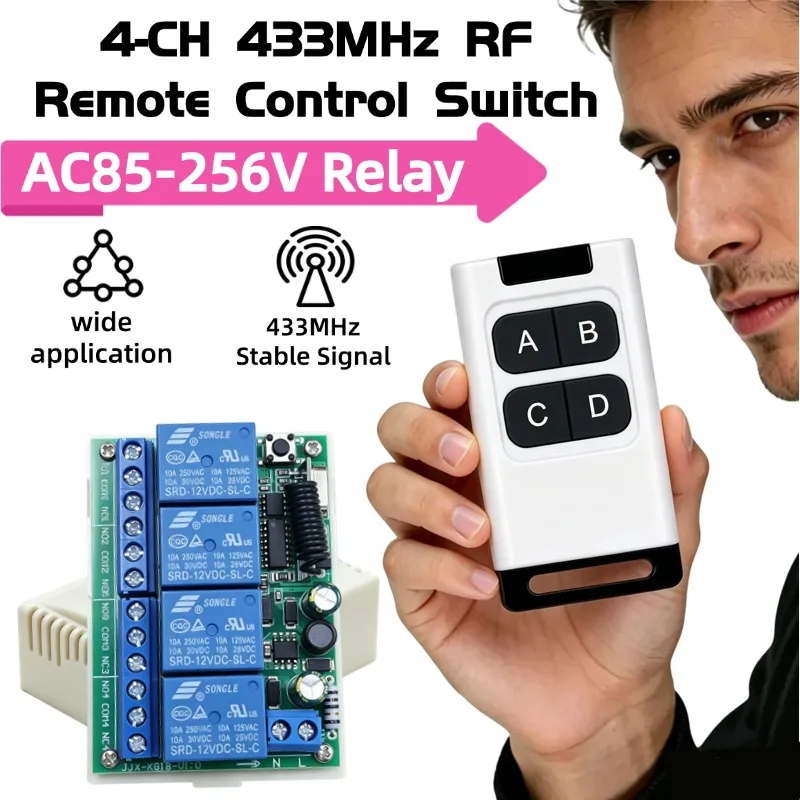 433MHz Universal Wireless Remote Control AC 110V 220V 10A 2200W 4CH Relay Receiver Module RF Switch for Gate Garage opener
433MHz Universal Wireless Remote Control AC 110V 220V 10A 2200W 4CH Relay Receiver Module RF Switch for Gate Garage opener