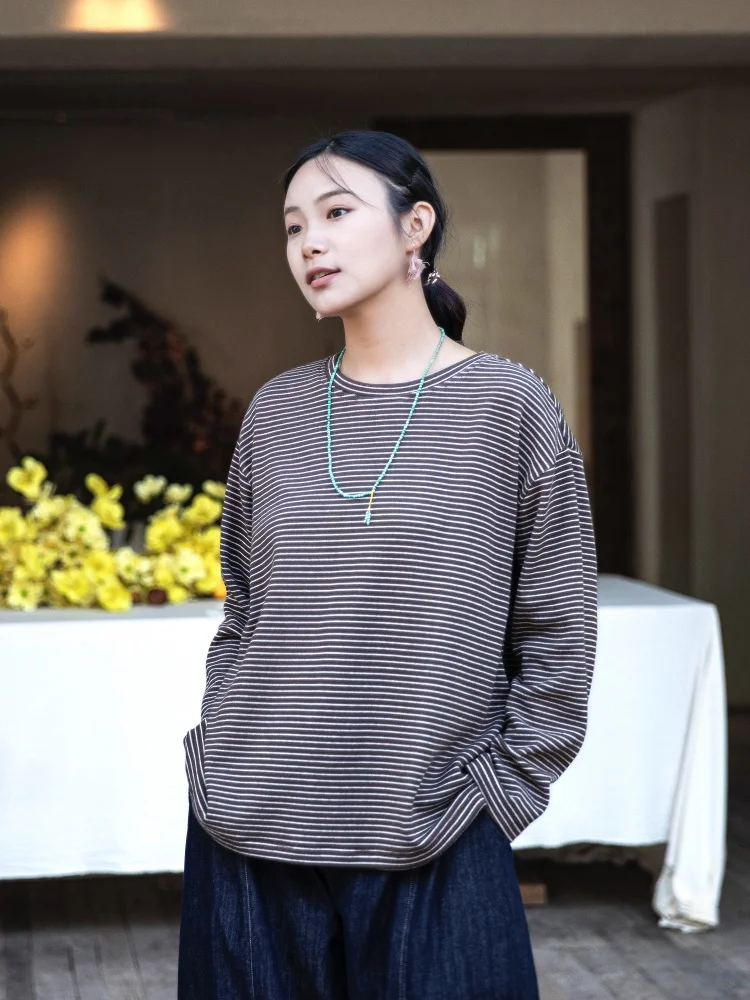 Повседневная хлопковая полосатая футболка свободного кроя с длинным рукавом для женщин, удобная, дышащая, для ежедневной носки, с круглым вырезом, пуловер-топ
Повседневная хлопковая полосатая футболка свободного кроя с длинным рукавом для женщин, удобная, дышащая, для ежедневной носки, с круглым вырезом, пуловер-топ