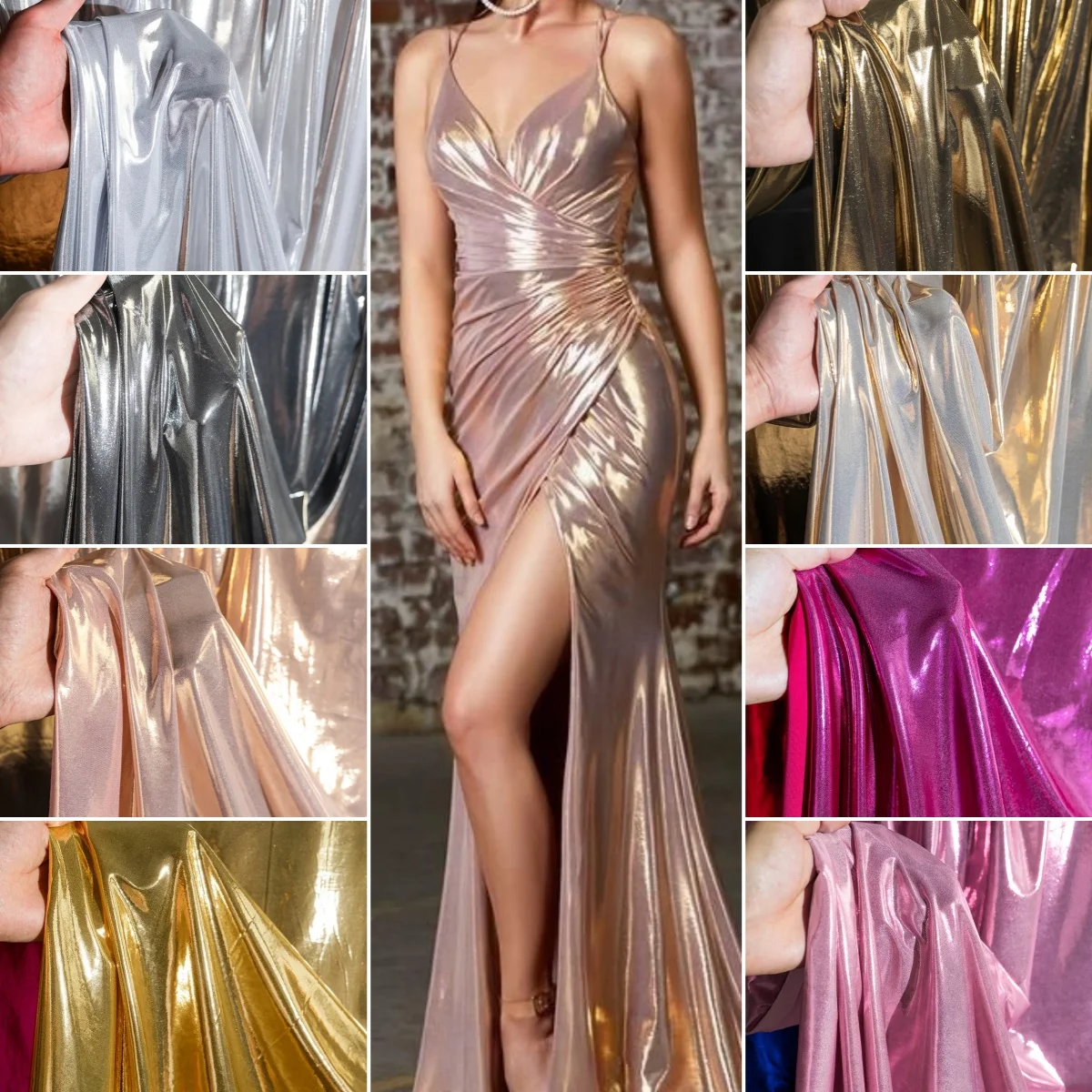Champagne colored gold liquid metal spandex fabric leather fabric sewn dress leggings stage costume designer fabric
Champagne colored gold liquid metal spandex fabric leather fabric sewn dress leggings stage costume designer fabric