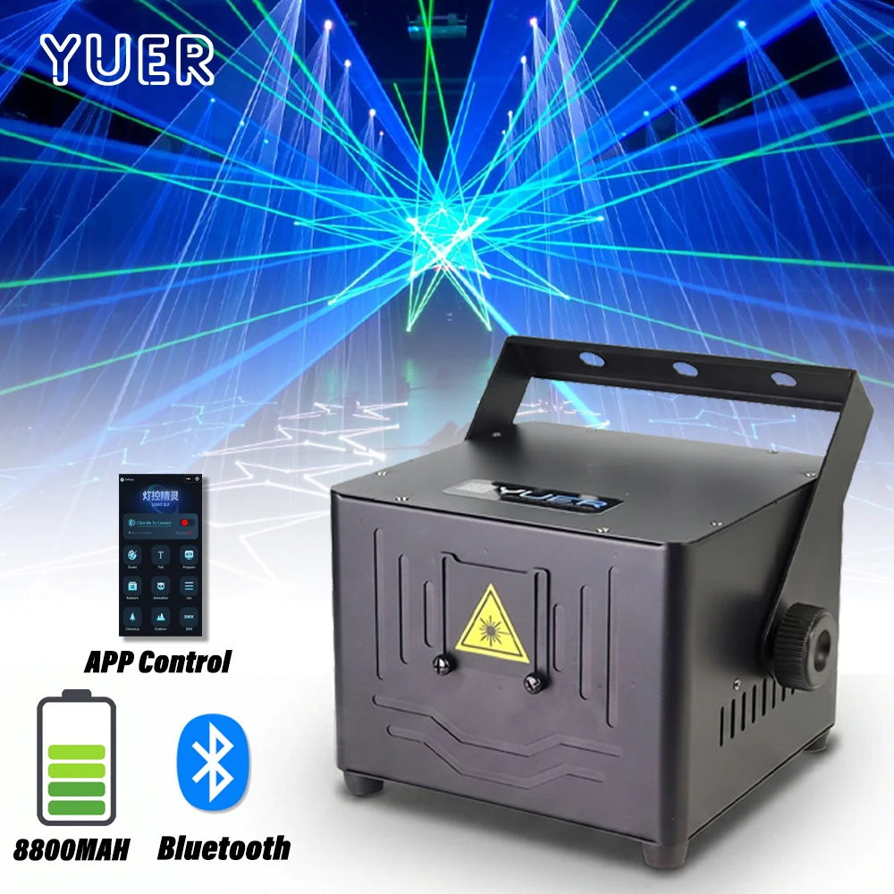 YUER 6W APP IOS/Android Bluetooth Control With battery Laser Light Animation Beam Scanner RGB Projector DMX512 DJ Disco Wedding