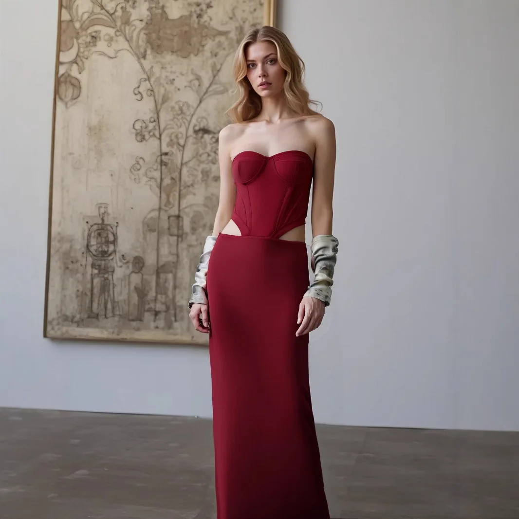 Wine Red Strapless Hollow Out Maxi Bandage Dresses for Women 2025 Summer Celebrity Club Party Dress Fashion Elegant Prom Gowns
Wine Red Strapless Hollow Out Maxi Bandage Dresses for Women 2025 Summer Celebrity Club Party Dress Fashion Elegant Prom Gowns
