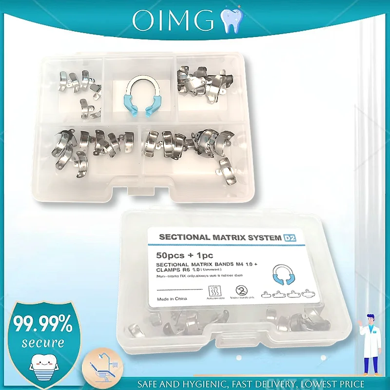 Dental Restoration Sectional Matrix System Metal Matrix Bands & Clamp with Nickel Titanium Clamping Ring D2
Dental Restoration Sectional Matrix System Metal Matrix Bands & Clamp with Nickel Titanium Clamping Ring D2