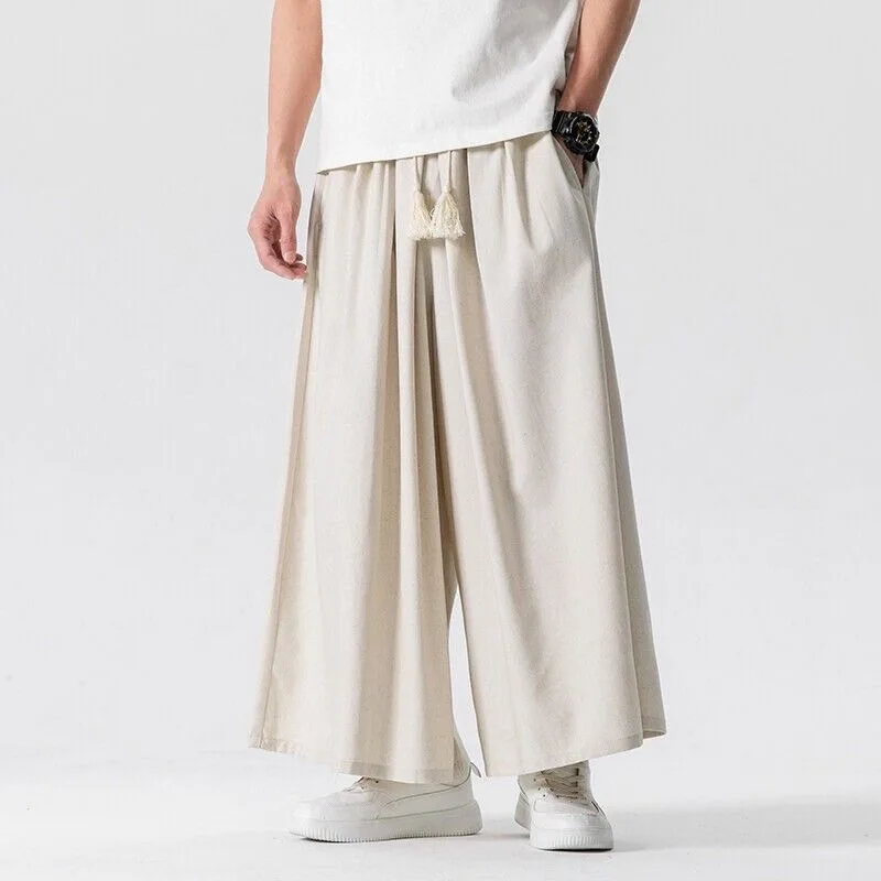Male Retro Loose Linen Wide Leg Pants Men Hip-hop Drawstring Pants Solid Color Straight Leg Elastic Waist Japanese Vintage Pants
Male Retro Loose Linen Wide Leg Pants Men Hip-hop Drawstring Pants Solid Color Straight Leg Elastic Waist Japanese Vintage Pants