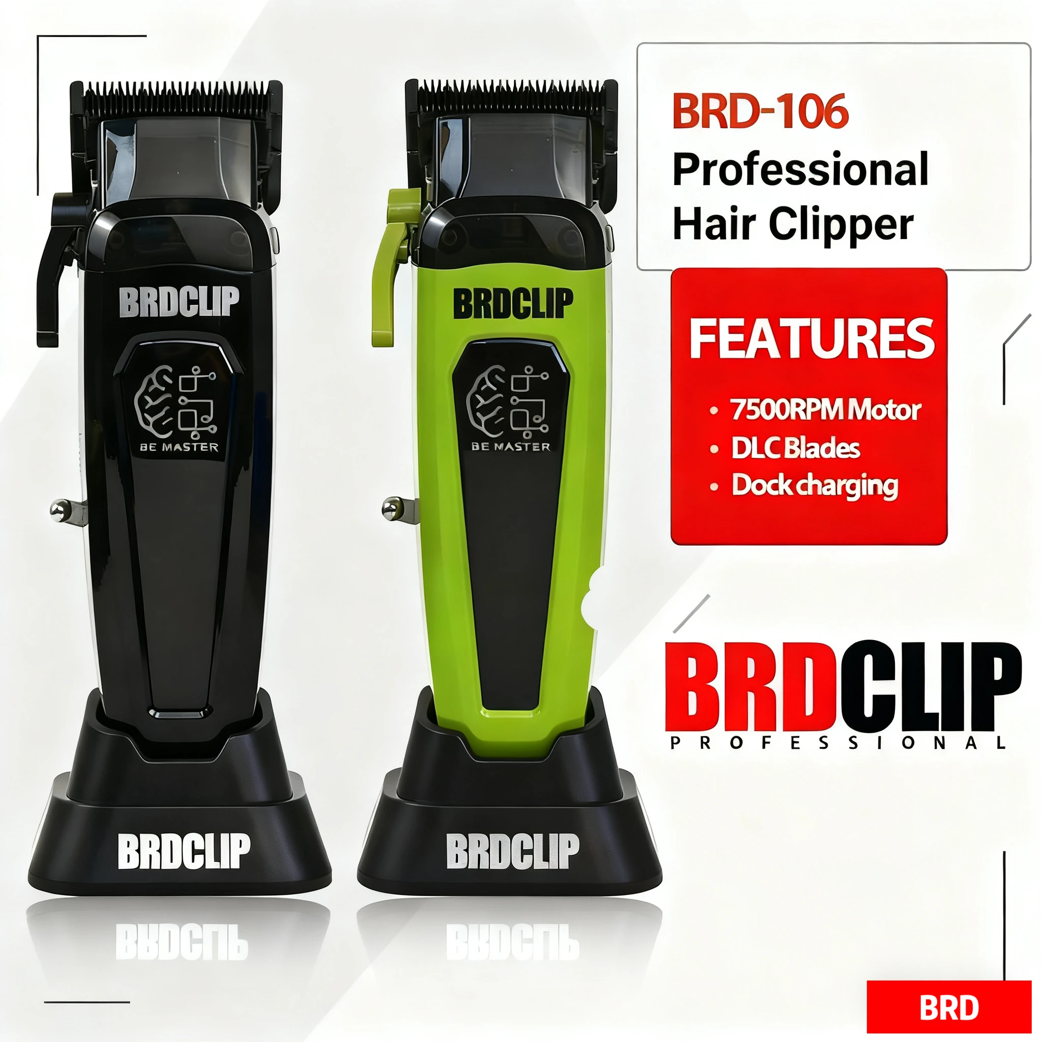 BRDCLIP Professional Electric Hair Clipper BRD 106 with Base 5-adjusted DLC Blad 7500RPM Hair Trimmer for Man Barber Machine
BRDCLIP Professional Electric Hair Clipper BRD 106 with Base 5-adjusted DLC Blad 7500RPM Hair Trimmer for Man Barber Machine