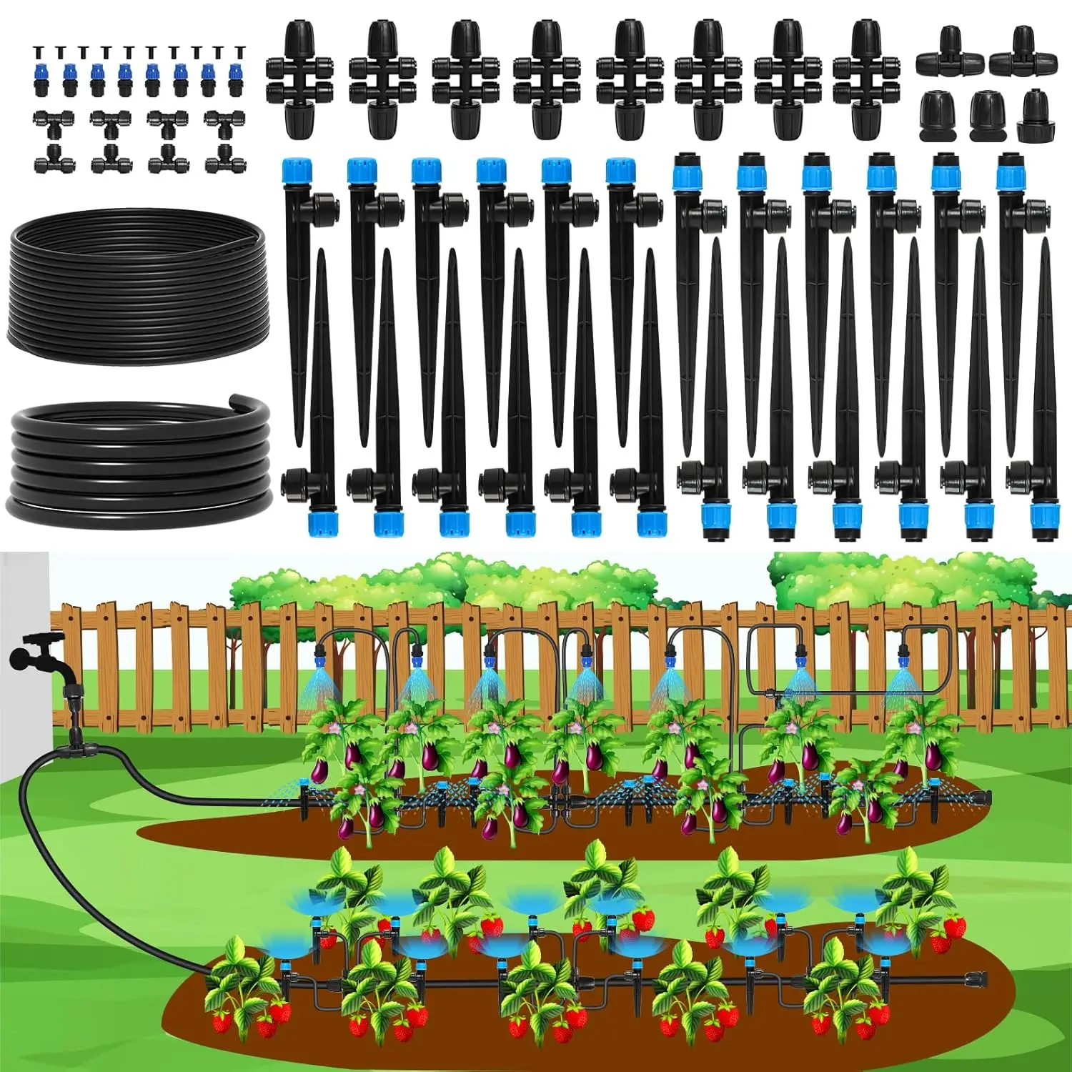 Automatic Garden Watering System Kit with 50FT Drip Tubing, Quick-Connect Fittings, Adjustable Emitters for Raised Beds
Automatic Garden Watering System Kit with 50FT Drip Tubing, Quick-Connect Fittings, Adjustable Emitters for Raised Beds