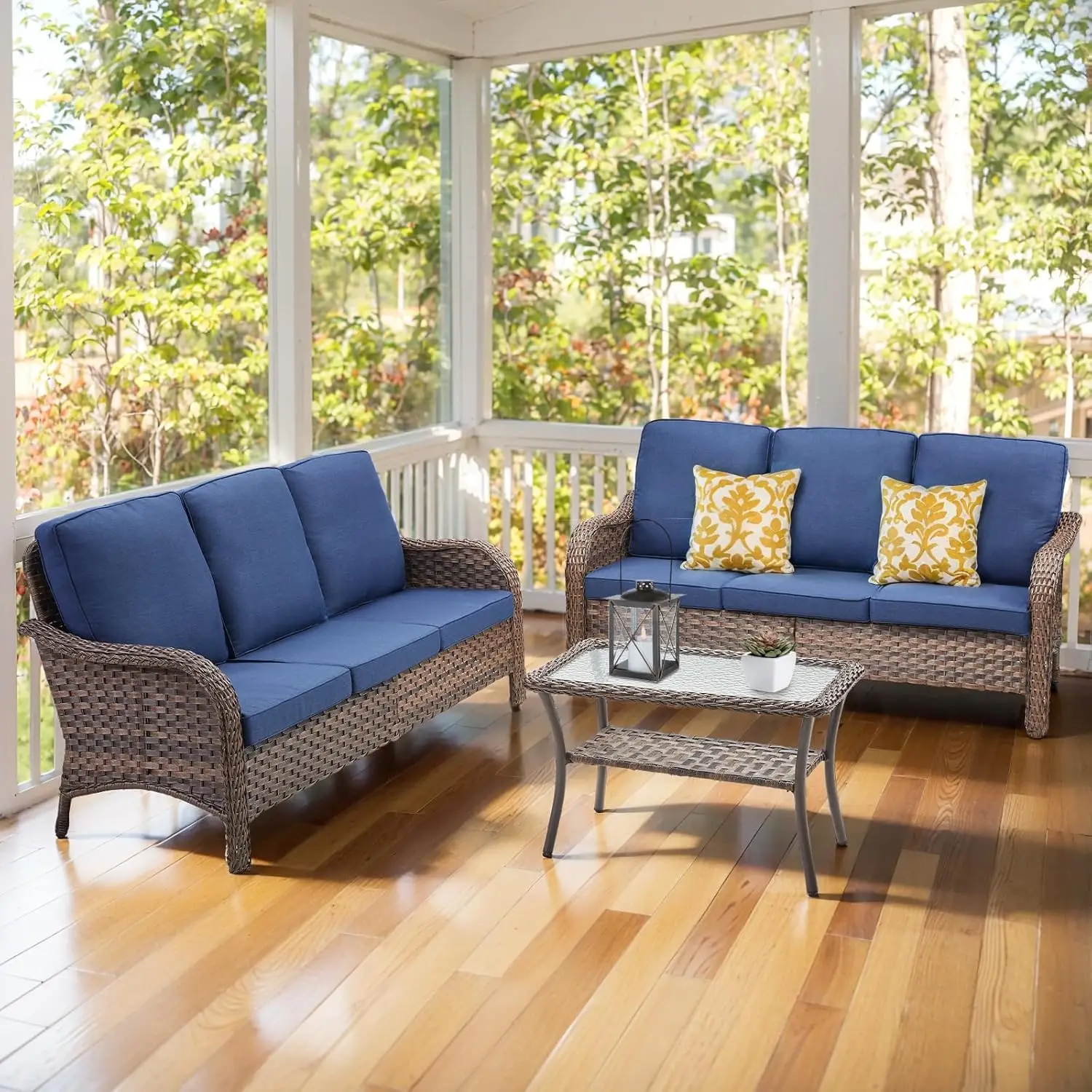 3 Piece Patio Set Wicker Sofa Coffee Table 4" Olefin Cushions Curved Armrest 300lbs Porch Garden Blue Customized
3 Piece Patio Set Wicker Sofa Coffee Table 4" Olefin Cushions Curved Armrest 300lbs Porch Garden Blue Customized