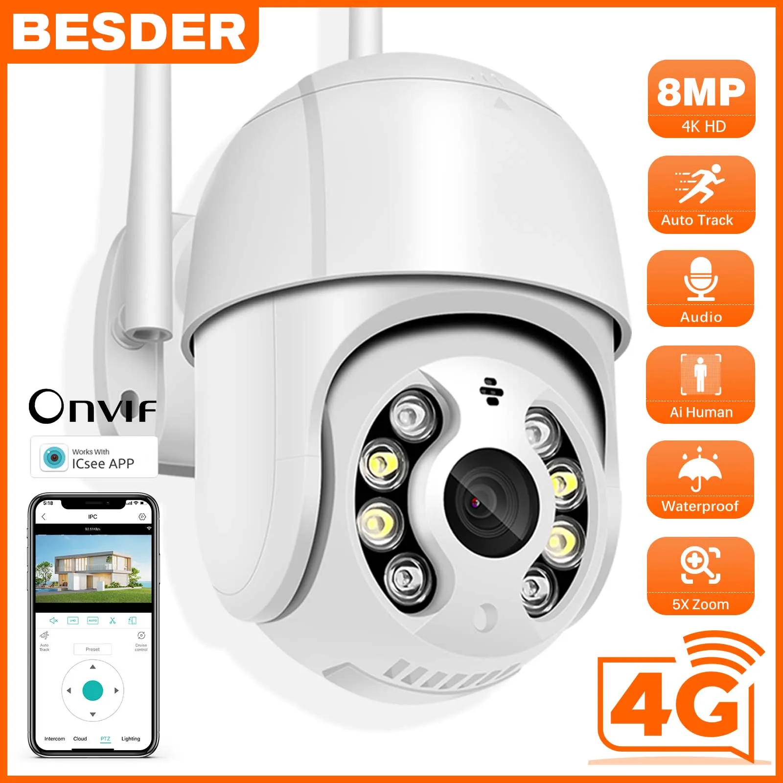 BESDER 8MP 4K Mini PTZ, WiFi Human (WiFi), представляет собой видеовидеовидеозапись камеры наблюдения «Outdoor» камер
BESDER 8MP 4K Mini PTZ, WiFi Human (WiFi), представляет собой видеовидеовидеозапись камеры наблюдения «Outdoor» камер