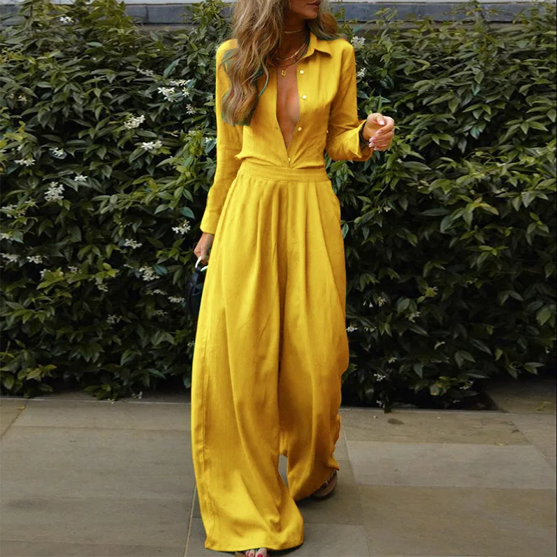 Trendy Women's Set 2024 Autumn New Leisure Time Long Sleeve Two Piece Suit Sexy Fashion Loose Wide Legs Trousers Ladies Sets
Trendy Women's Set 2024 Autumn New Leisure Time Long Sleeve Two Piece Suit Sexy Fashion Loose Wide Legs Trousers Ladies Sets