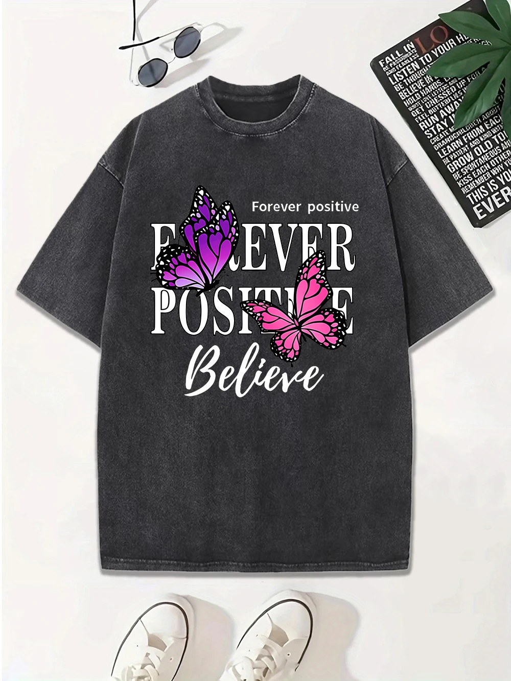 Forever Positive Believe Prints Washed T-Shirt Women Cotton Oversized Tops Distressed O-Neck Comfortable T Shirts Summer Clothes
Forever Positive Believe Prints Washed T-Shirt Women Cotton Oversized Tops Distressed O-Neck Comfortable T Shirts Summer Clothes