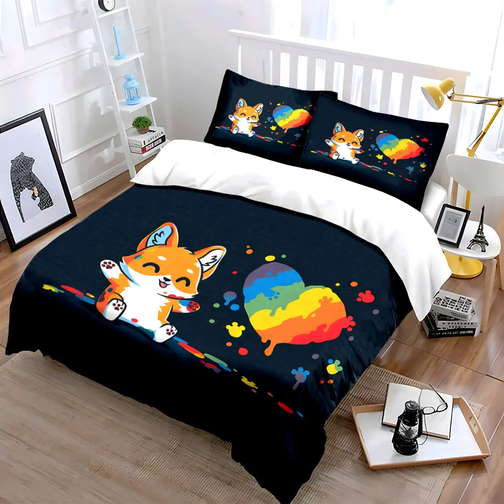 Colorful Corgi Art Set Decor Bedding Set with 1 Duvet Cover 2 Pillowcases Single Double King Queen, Gift
Colorful Corgi Art Set Decor Bedding Set with 1 Duvet Cover 2 Pillowcases Single Double King Queen, Gift