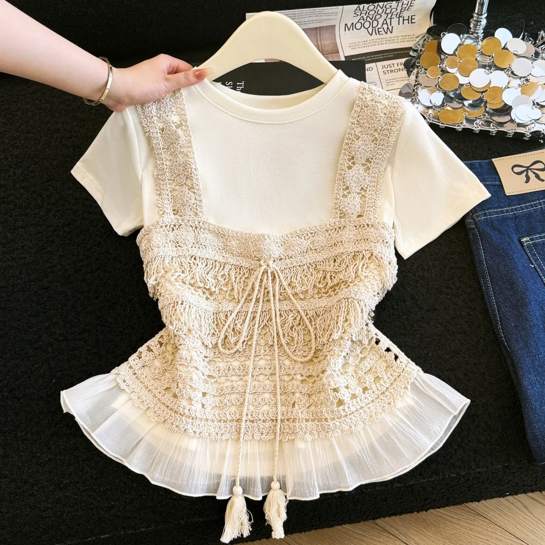 Retro Style Heavy Embroidery Lace Patchwork White T-Shirt Two-Piece Set Women Summer Bohemian Ensemble Breathable Cotton Long...
Retro Style Heavy Embroidery Lace Patchwork White T-Shirt Two-Piece Set Women Summer Bohemian Ensemble Breathable Cotton Long...