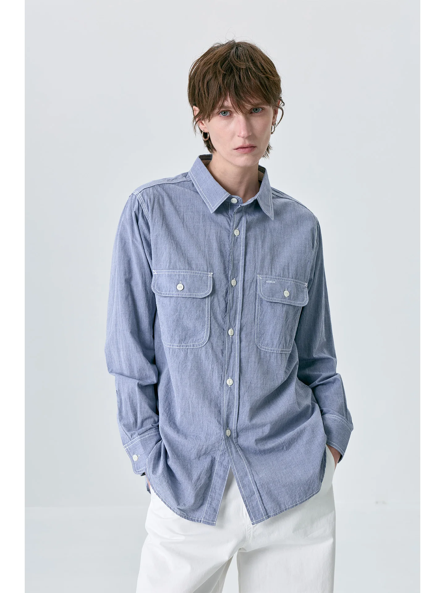 Loose Fit Pure Cotton Women's irt Double ket Casual Sle Breathable Comfortable Light Blue Loose irt for Daily Wear
Loose Fit Pure Cotton Women's irt Double ket Casual Sle Breathable Comfortable Light Blue Loose irt for Daily Wear