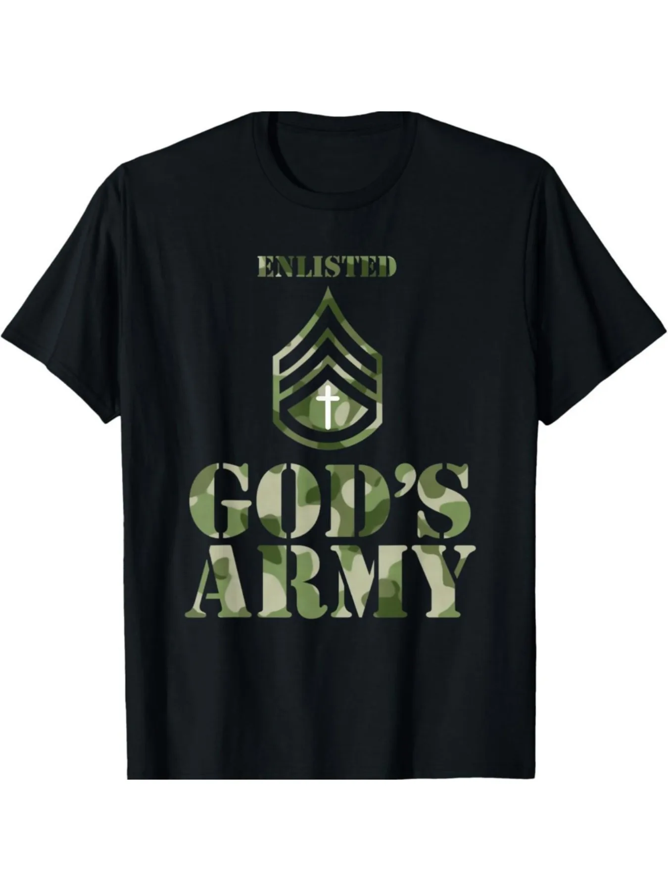 Men's "God's Army" Graphic T-Shirt - Black, S-3XL, 180g Heavyweight Pure Cotton, Casual Round Neck Tee with Camouflage Design
Men's "God's Army" Graphic T-Shirt - Black, S-3XL, 180g Heavyweight Pure Cotton, Casual Round Neck Tee with Camouflage Design