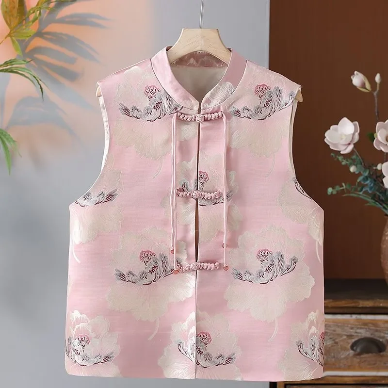 New Chinese Retro Stand Collar Knot Button Jacquard Sleeveless Vest Traditional Waistcoat For Spring Autumn Daily Wear
New Chinese Retro Stand Collar Knot Button Jacquard Sleeveless Vest Traditional Waistcoat For Spring Autumn Daily Wear