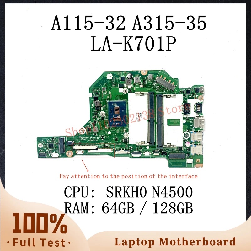 LA-K701P с процессором SRKH0 N4500 NBA6M11008/NBA6M11004/NBA6W11003 Материнская плата для ноутбука Acer A115-32 A315-35 64 ГБ/128 ГБ 100% протестировано
LA-K701P с процессором SRKH0 N4500 NBA6M11008/NBA6M11004/NBA6W11003 Материнская плата для ноутбука Acer A115-32 A315-35 64 ГБ/128 ГБ 100% протестировано