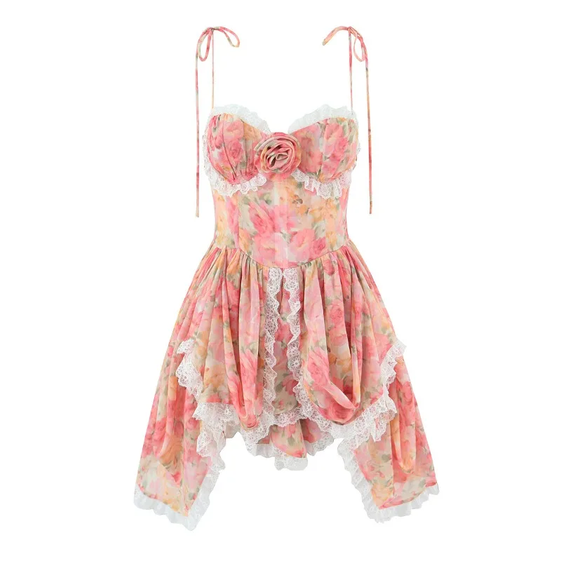 Women's Romantic Floral Print Cami Mini Dress Elegant Summer Lace Trim 3D Flower Asymmetrical Ruched Corset Lolita Party Dress
Women's Romantic Floral Print Cami Mini Dress Elegant Summer Lace Trim 3D Flower Asymmetrical Ruched Corset Lolita Party Dress