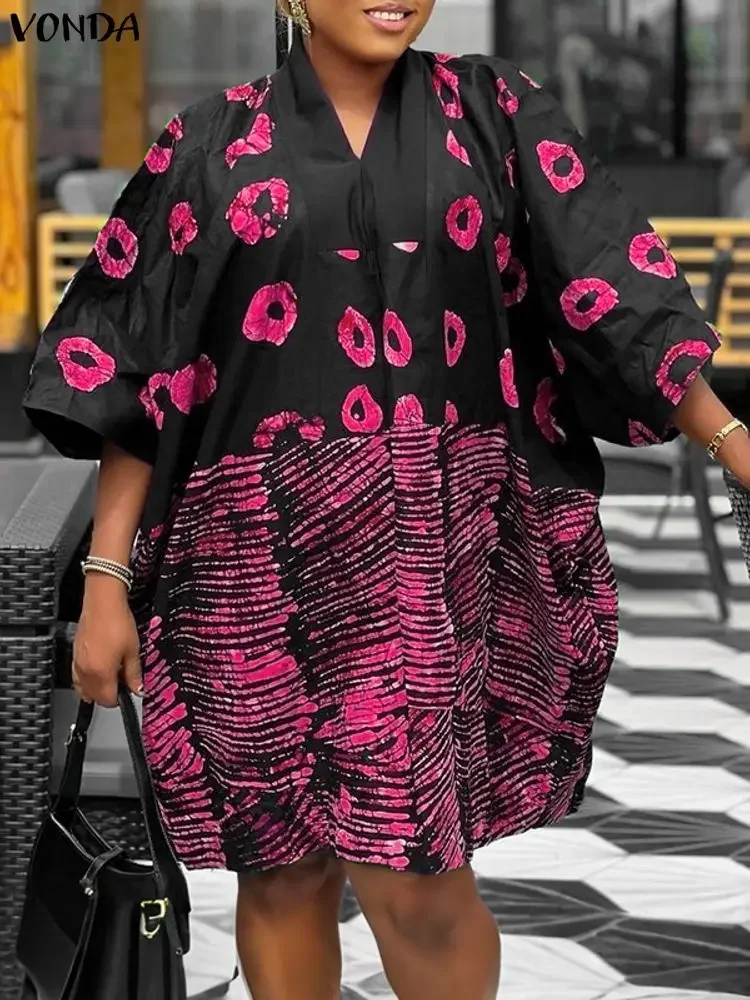 VONDA Plus Size Mini Dresses 5XL Women Bohemian Print 3/4 Sleeve V-Neck Casual Loose Party Vestidos Holiday Autumn Fashion Robe
VONDA Plus Size Mini Dresses 5XL Women Bohemian Print 3/4 Sleeve V-Neck Casual Loose Party Vestidos Holiday Autumn Fashion Robe