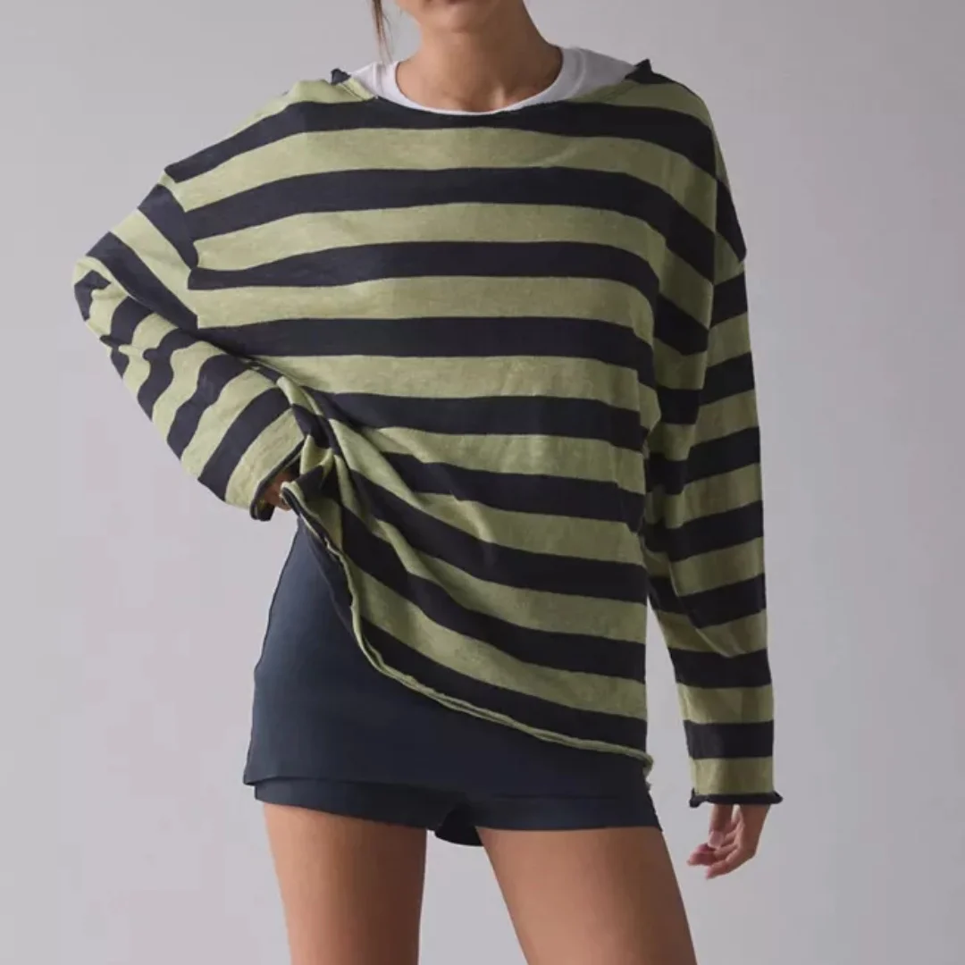 Женские полосатые осенние футболки, повседневные свободные топы с вырезом лодочкой и длинными рукавами, модная уличная одежда
Женские полосатые осенние футболки, повседневные свободные топы с вырезом лодочкой и длинными рукавами, модная уличная одежда