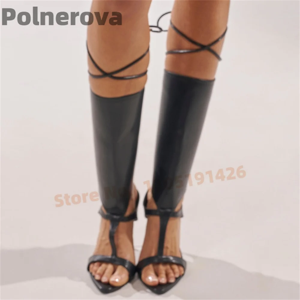 Women's Black Leather High Heels Summer Boots Open Toe Back Lace-Up Stiletto T-Strap Sandals Hollow Strappy Runway Dress Shoes
Women's Black Leather High Heels Summer Boots Open Toe Back Lace-Up Stiletto T-Strap Sandals Hollow Strappy Runway Dress Shoes