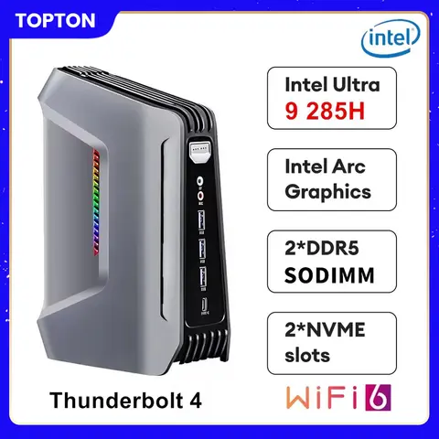 Topton F12 AI Gaming Mini PC 5. Generation Intel Core Ultra 9 285H 7 255H 2x2,5G LAN 2xDDR5 2xPCIe Thunderbolt 4 Windows 11 RGB WiFi6