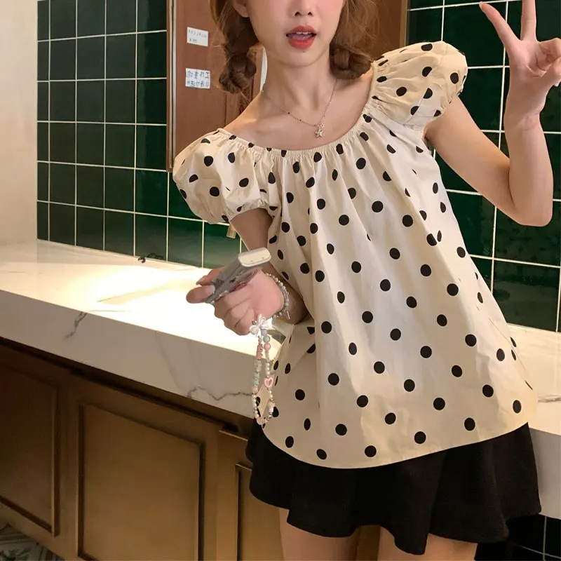French Style Sweet Polka Dot Blouse Summer Fashionable Puff Sleeve Women's Clothing Casual Loose Round Neck Folds Basic Shirts
French Style Sweet Polka Dot Blouse Summer Fashionable Puff Sleeve Women's Clothing Casual Loose Round Neck Folds Basic Shirts