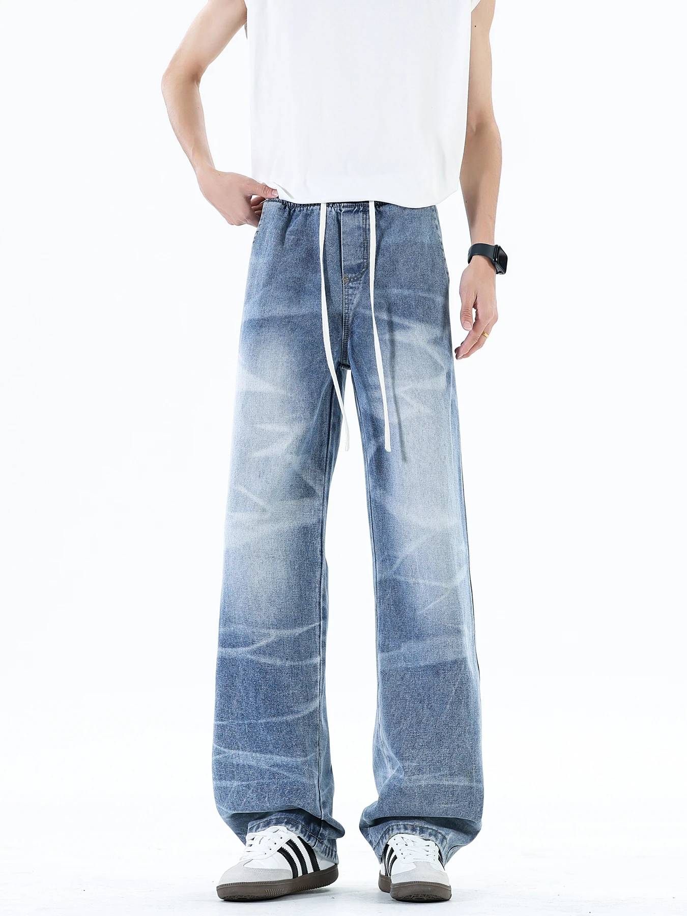 Men's Drawstring Elastic Waist Loose Straight Leg Jeans Long Pants Spring Autumn Winter Wearable Comfortable Classic Blue
Men's Drawstring Elastic Waist Loose Straight Leg Jeans Long Pants Spring Autumn Winter Wearable Comfortable Classic Blue