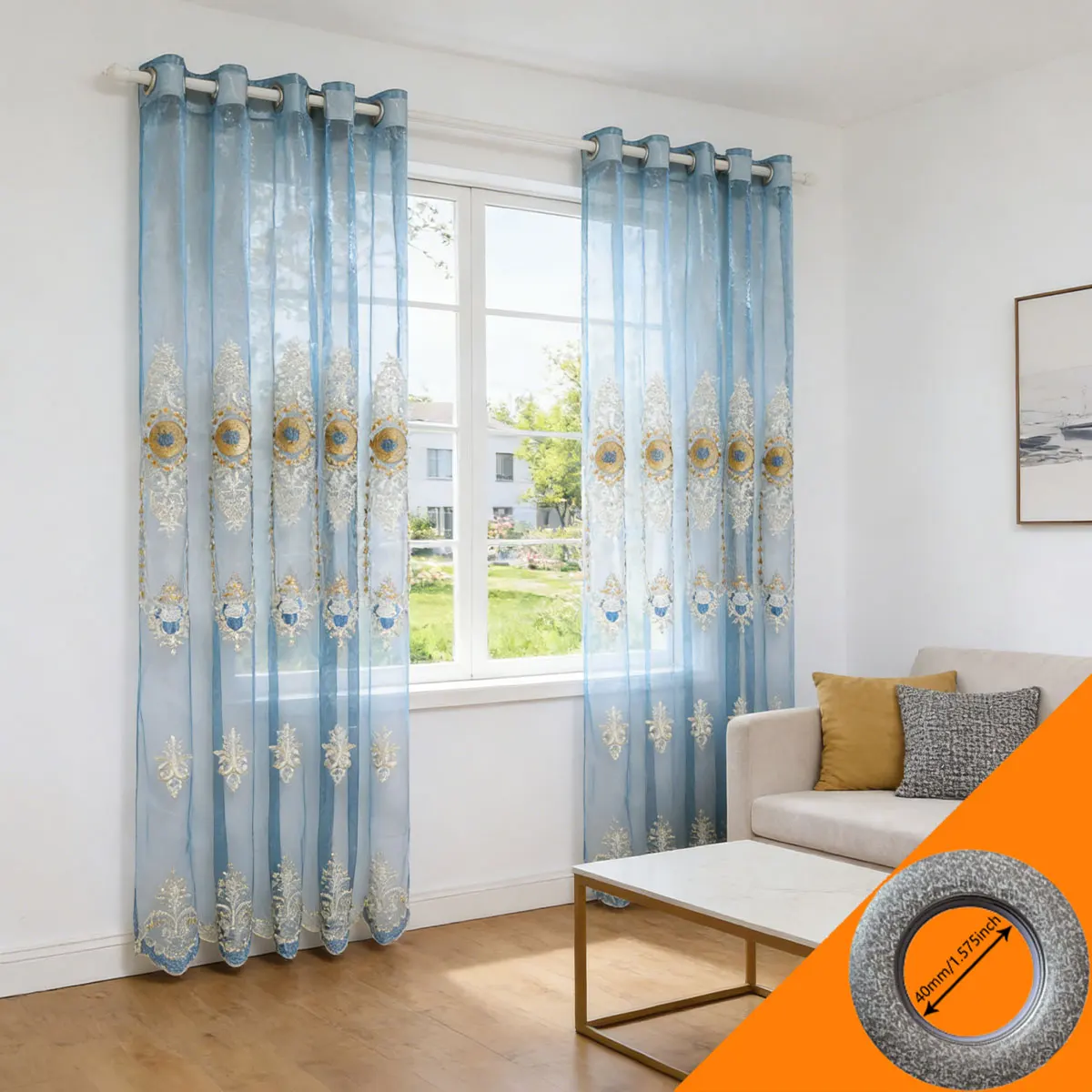Elegant Light Blue Embroidered Sheer Curtains, Semi-Transparent Light Filtering Curtains with Ornate Floral Embroidery
Elegant Light Blue Embroidered Sheer Curtains, Semi-Transparent Light Filtering Curtains with Ornate Floral Embroidery