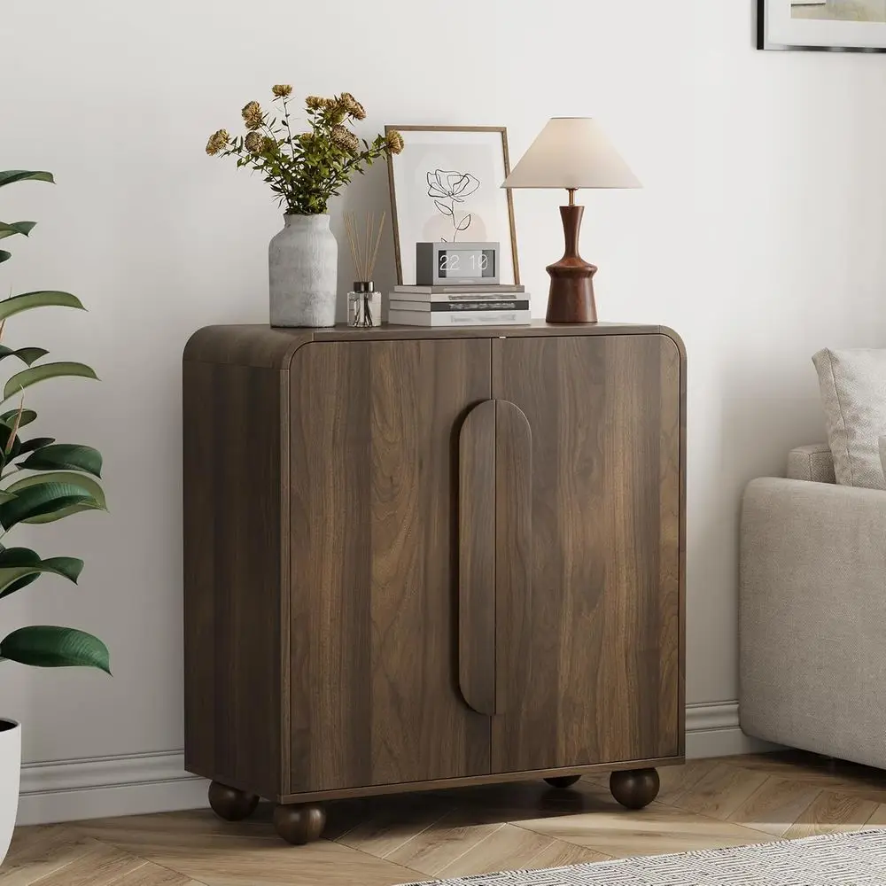 31.5 Walnut Curved Sideboard with Ball Swivel Seats - Storage Cabinet for Kitchen, Living Room, or Entryway
31.5 Walnut Curved Sideboard with Ball Swivel Seats - Storage Cabinet for Kitchen, Living Room, or Entryway