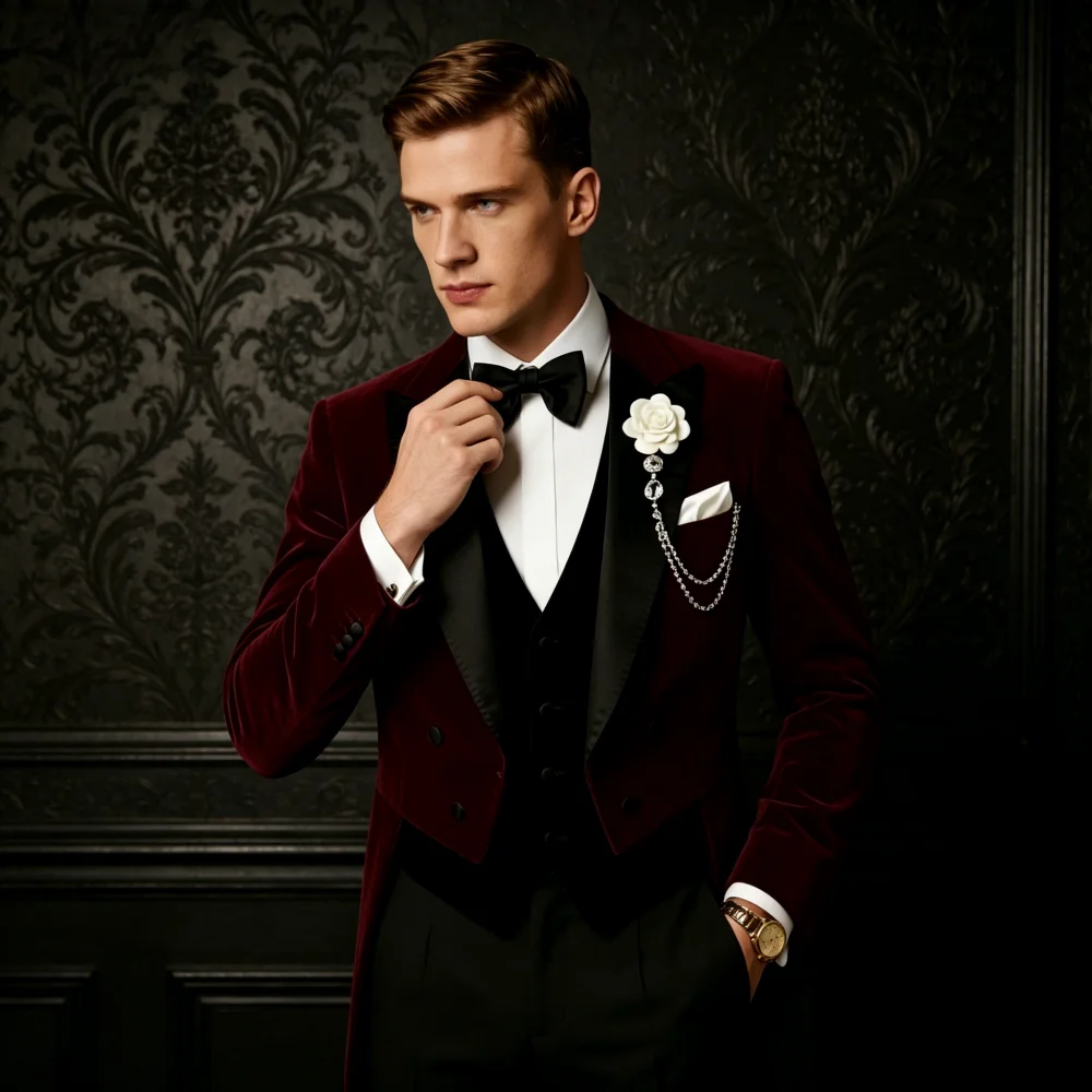 Men's 3 Piece Slim Fit Wedding Tuxedo Suits Peak Lapel Formal Party Groomsmen Suit Set with Blazer Vest Pants
Men's 3 Piece Slim Fit Wedding Tuxedo Suits Peak Lapel Formal Party Groomsmen Suit Set with Blazer Vest Pants