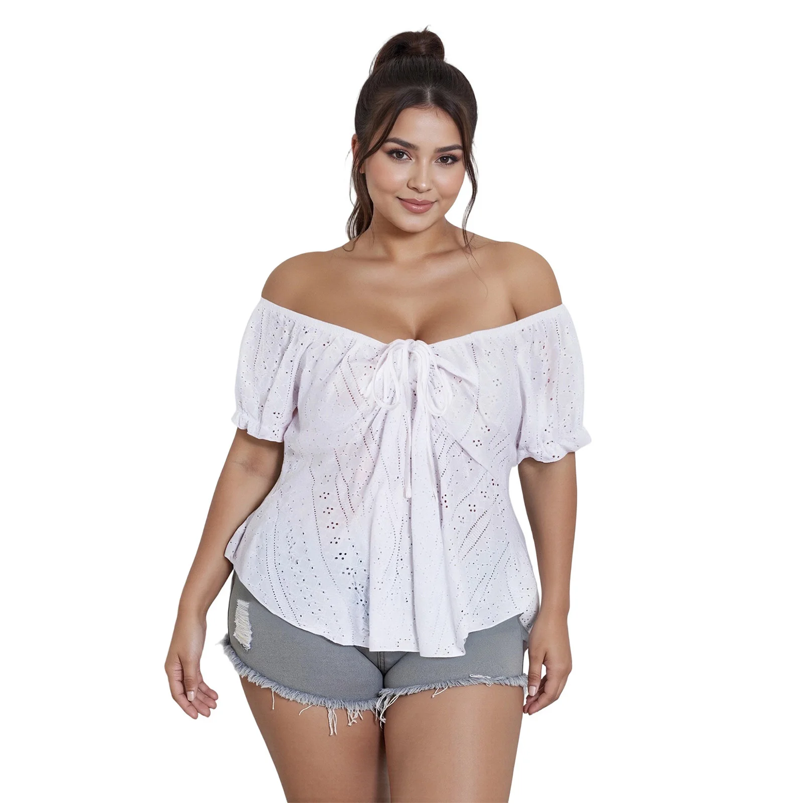 Женские модные топы с открытыми плечами, короткие рукава-фонарики с завязками, футболки больших размеров с нерегулярным подолом и люверсами
Женские модные топы с открытыми плечами, короткие рукава-фонарики с завязками, футболки больших размеров с нерегулярным подолом и люверсами