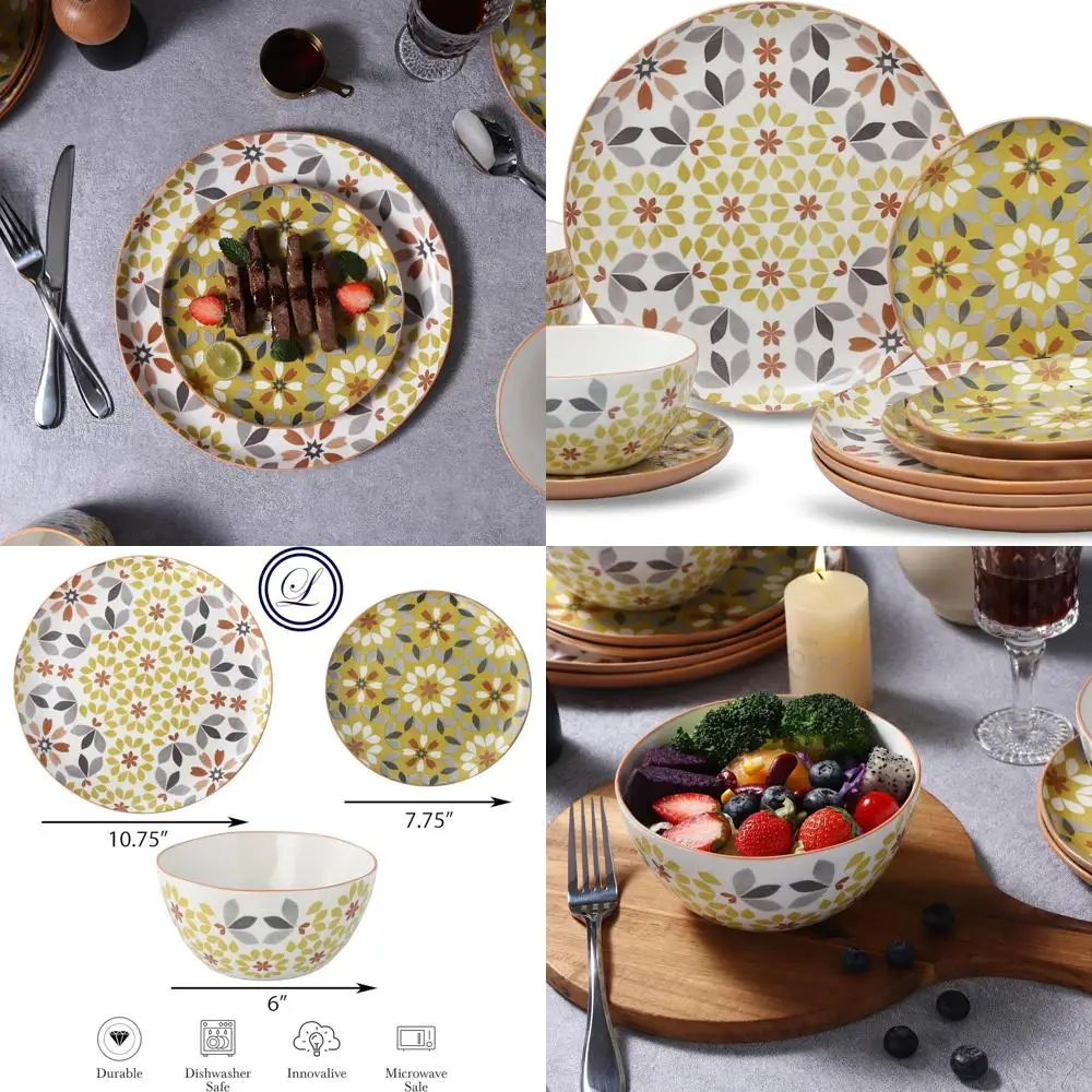 12-Piece Yellow & Gray Bone China Dinnerware Set, Microwave and Dishwasher Safe
12-Piece Yellow & Gray Bone China Dinnerware Set, Microwave and Dishwasher Safe