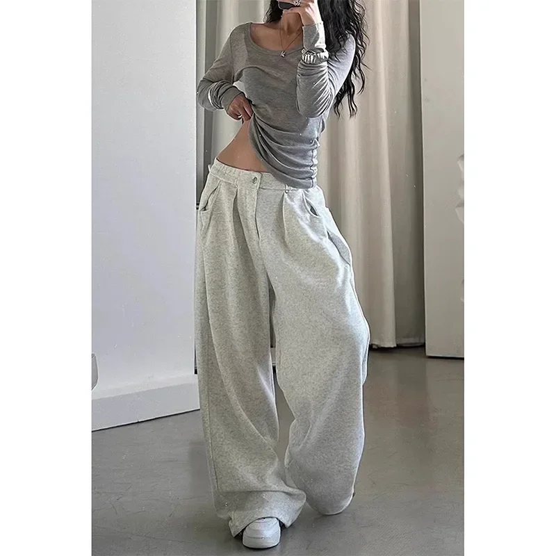 Pop Grey Fleece Lined Straight Leg Casual Sweatpants Women's Loose Slimming Floor Length Trousers Autumn Winter New Style
Pop Grey Fleece Lined Straight Leg Casual Sweatpants Women's Loose Slimming Floor Length Trousers Autumn Winter New Style