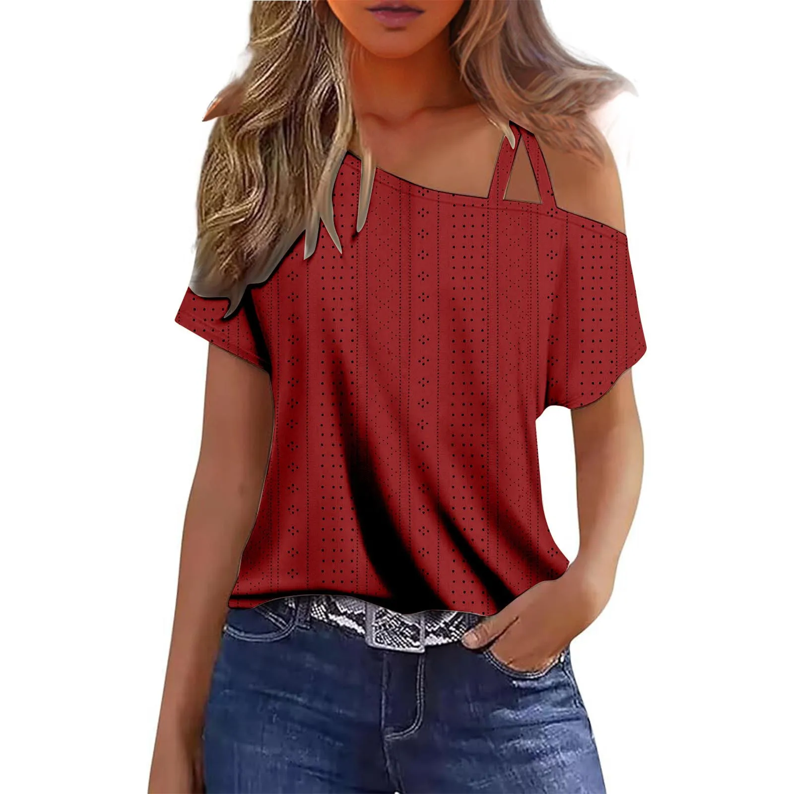 Sexy Off-shoulder Slanted Collar Suspender T-shirt Fashion Loose Hollow Short Sleeved Pullover Top Summer New Women's Clothing
Sexy Off-shoulder Slanted Collar Suspender T-shirt Fashion Loose Hollow Short Sleeved Pullover Top Summer New Women's Clothing