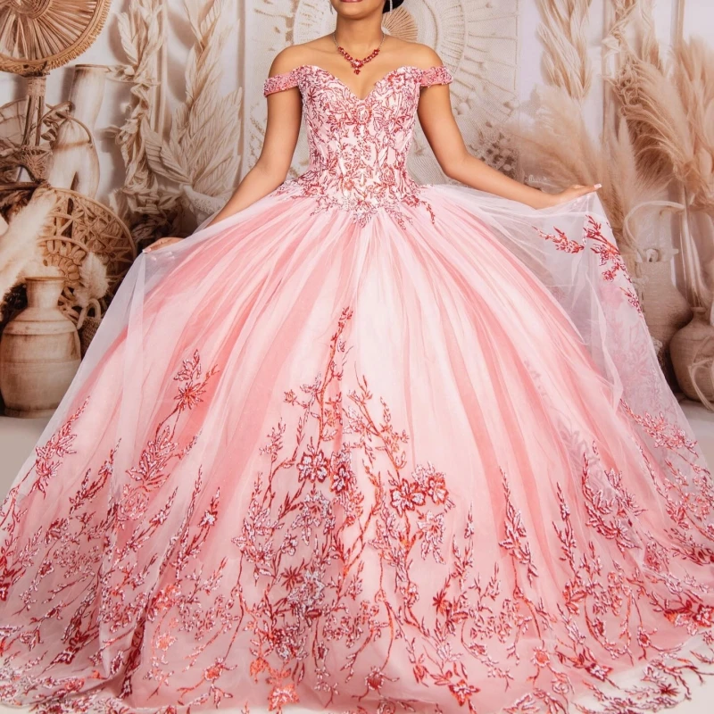 Pink Shiny Quinceanera Dresses Off Shoulder Ball Gown Sweet 16 Dress Sequin Applique Lace Beads Tull Birthday Party Vestidos 15
Pink Shiny Quinceanera Dresses Off Shoulder Ball Gown Sweet 16 Dress Sequin Applique Lace Beads Tull Birthday Party Vestidos 15