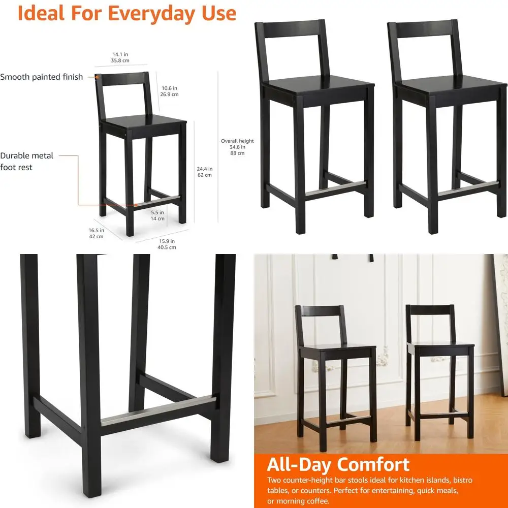 24 Black Counter Height Bar Stools with Backrest, Set of 2 for Kitchen Island
24 Black Counter Height Bar Stools with Backrest, Set of 2 for Kitchen Island
