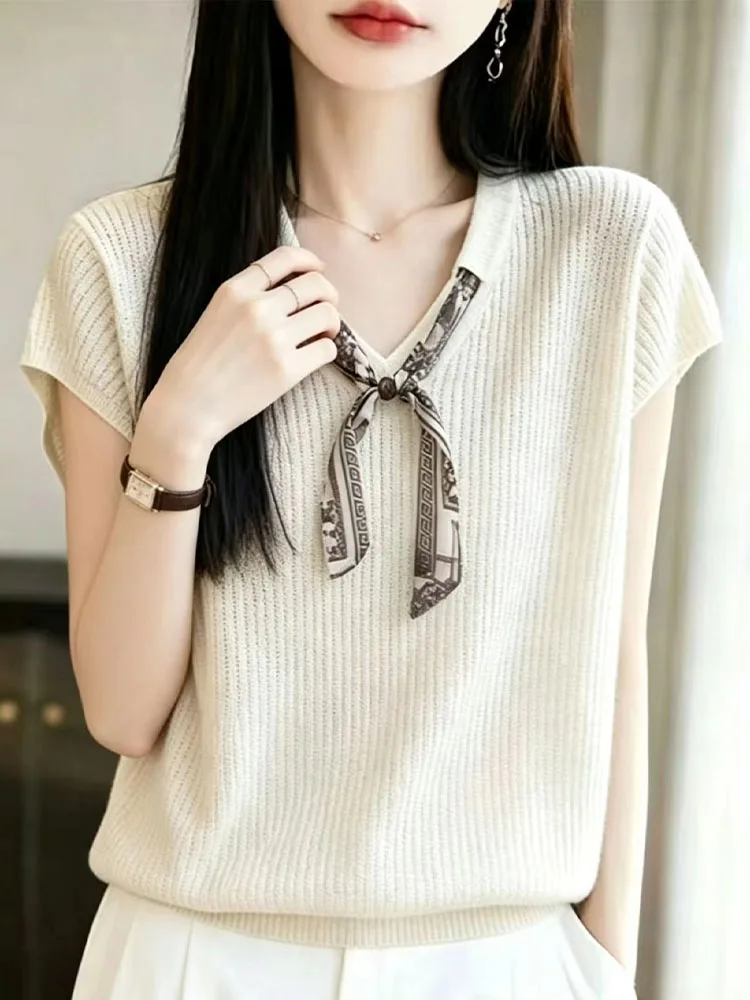Summer V-Neck Knitted Short Sleeve T-Shirt Women Loose Slimming Overhead Top Versatile Base Shirt Half Sleeve Color
Summer V-Neck Knitted Short Sleeve T-Shirt Women Loose Slimming Overhead Top Versatile Base Shirt Half Sleeve Color