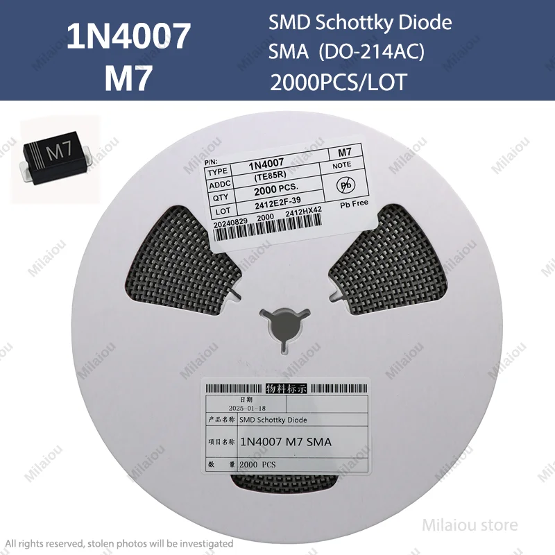1 полная катушка 1N4007 SMD с маркировкой диода Шоттки M7 SMA (DO-214AC), 2000 шт., совершенно новый черный
1 полная катушка 1N4007 SMD с маркировкой диода Шоттки M7 SMA (DO-214AC), 2000 шт., совершенно новый черный