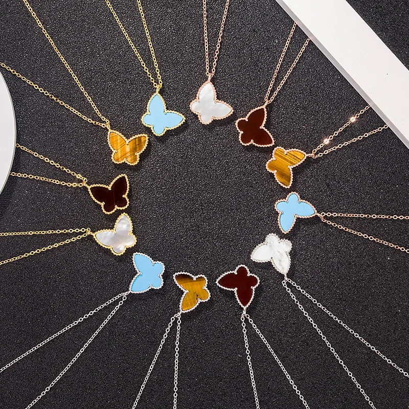 High Quality 45cm Sterling Silver Chain Necklace Classics Butterfly Pendants Red Blue White Shell Bijoux Necklace For Women
High Quality 45cm Sterling Silver Chain Necklace Classics Butterfly Pendants Red Blue White Shell Bijoux Necklace For Women
