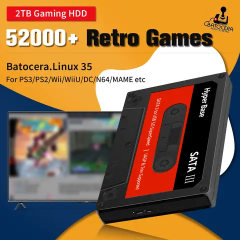 JMachen Hyper Base BC 500G/2TB Batocera.Linux 35 Portable Game HDD with 52000+ Games 80+ Emulators for PS3/PS2/PS1/Wii/WiiU/DC