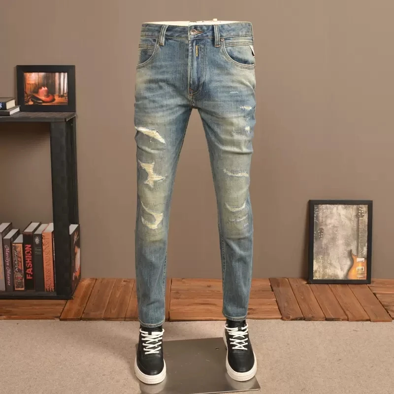 Fashion Vintage Men Jeans Retro Blue Elastic Slim Fit Ripped Jeans Men Trousers Hole Patched Designer Casual Denim Pants Hombre
Fashion Vintage Men Jeans Retro Blue Elastic Slim Fit Ripped Jeans Men Trousers Hole Patched Designer Casual Denim Pants Hombre