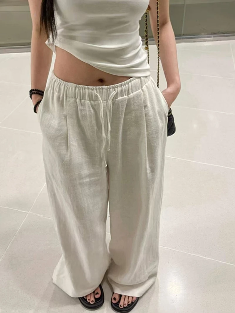 Linen Pants Woman Summer Casual Trousers Street Wear Wide Leg Women's Pants Adjustable Drawstring Korean Popular Clothes 2025
Linen Pants Woman Summer Casual Trousers Street Wear Wide Leg Women's Pants Adjustable Drawstring Korean Popular Clothes 2025