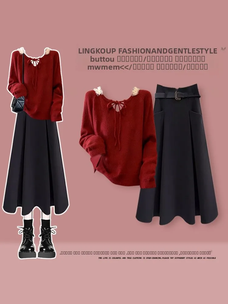 Ele Cisas Red Knitted Sweater And Slimming Skirt Two-Piece Set for Women High Waist Midi Skirt with Knot
Ele Cisas Red Knitted Sweater And Slimming Skirt Two-Piece Set for Women High Waist Midi Skirt with Knot