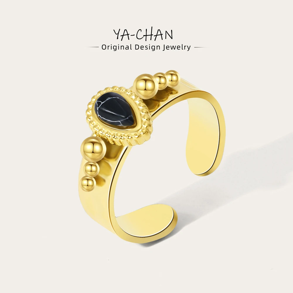 YACHAN Stainless Steel Ring for Women Black Natural Stone Adjustable Opening Gold Plated Rings Trendy Water Proof Jewelry
YACHAN Stainless Steel Ring for Women Black Natural Stone Adjustable Opening Gold Plated Rings Trendy Water Proof Jewelry