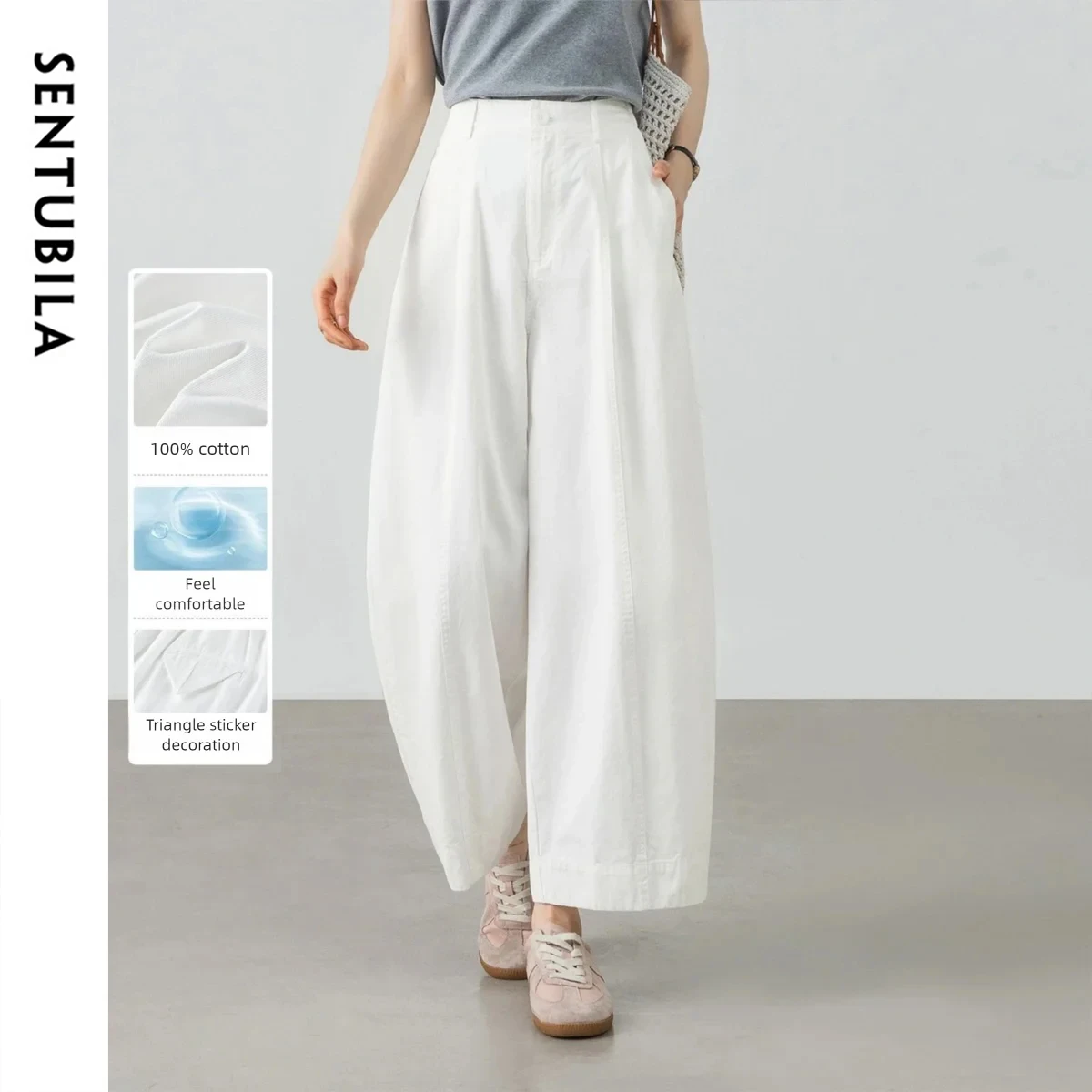 SENTUBILA Women Wide Leg White Pants 2026 Summer 100% Cotton High Waist Loose Fit Minimalist Casual Cropped Trousers W62KN6847
SENTUBILA Women Wide Leg White Pants 2026 Summer 100% Cotton High Waist Loose Fit Minimalist Casual Cropped Trousers W62KN6847
