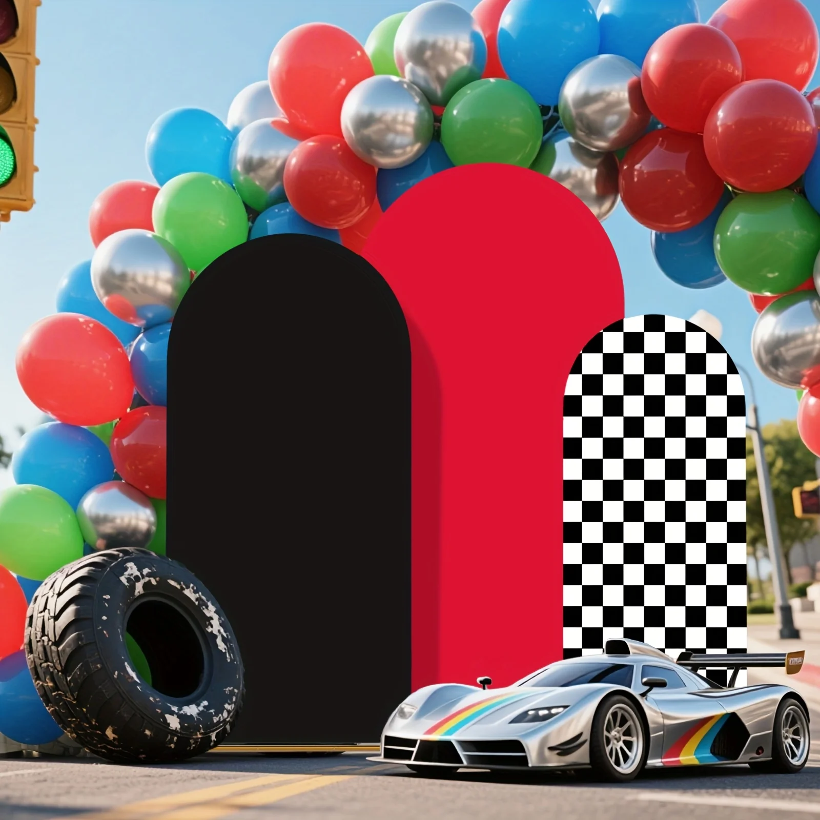 3 Pieces, 4+5+6Ft/6+6.6+7.2Ft Black and Red and Plaid Printed Racing-Themed Arch Backdrops, Round Top Arch Background Stand Covers, for Weddings, Birthday Parties, and Ceremony Decorations
3 Pieces, 4+5+6Ft/6+6.6+7.2Ft Black and Red and Plaid Printed Racing-Themed Arch Backdrops, Round Top Arch Background Stand Covers, for Weddings, Birthday Parties, and Ceremony Decorations