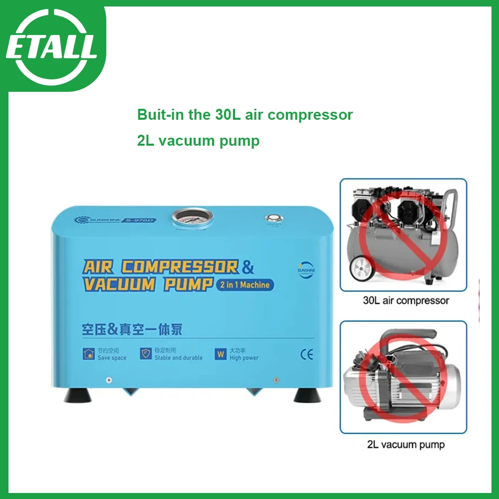 SUNSHINE S-978D 2 in 1 Air Compressor and Vacuum Pump Integrated Machine Universal for OCA Laminator Machine LCD Repair Machine
SUNSHINE S-978D 2 in 1 Air Compressor and Vacuum Pump Integrated Machine Universal for OCA Laminator Machine LCD Repair Machine