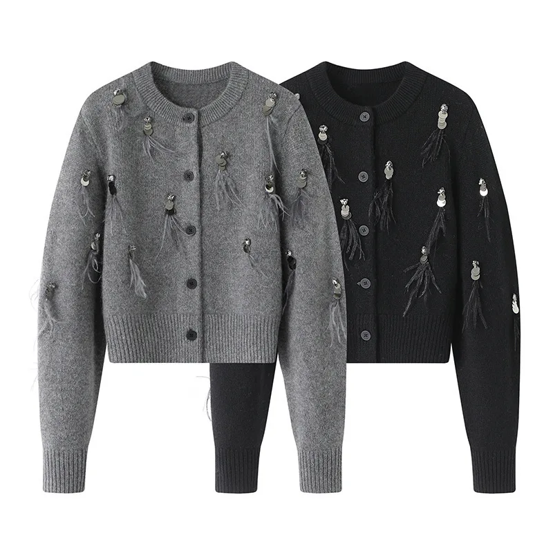 Осенне-зимний модный тренд, женский вязаный кардиган, круглый жилет с длинными рукавами и тяжелой вышивкой, цветок, стразы, топ
Осенне-зимний модный тренд, женский вязаный кардиган, круглый жилет с длинными рукавами и тяжелой вышивкой, цветок, стразы, топ