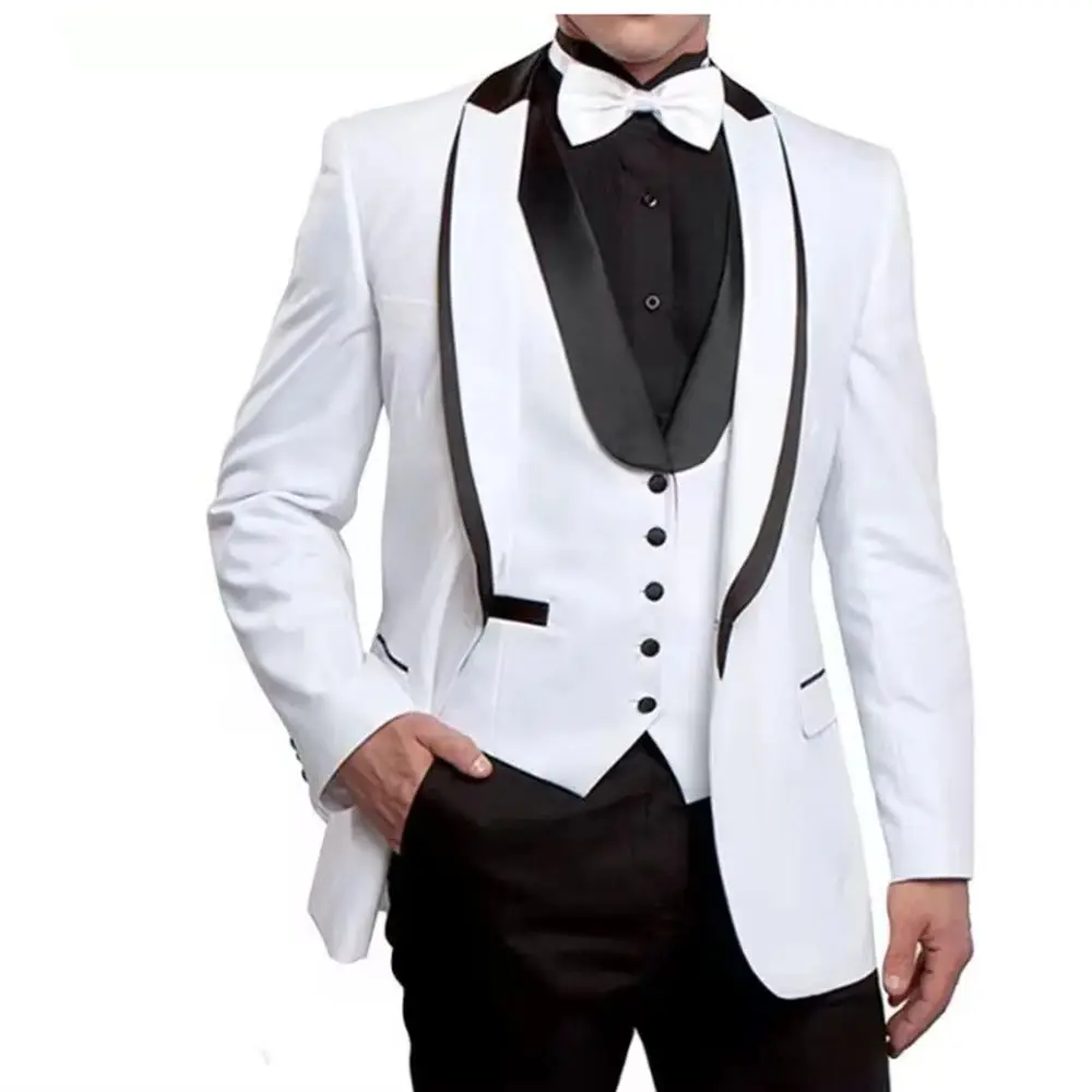 New Black and White Wedding Suits for Men Shawl Lapel Business Suit Groomsmen Tuxedo Jacket Vest Pants Groom Wear disfraz hombre
New Black and White Wedding Suits for Men Shawl Lapel Business Suit Groomsmen Tuxedo Jacket Vest Pants Groom Wear disfraz hombre